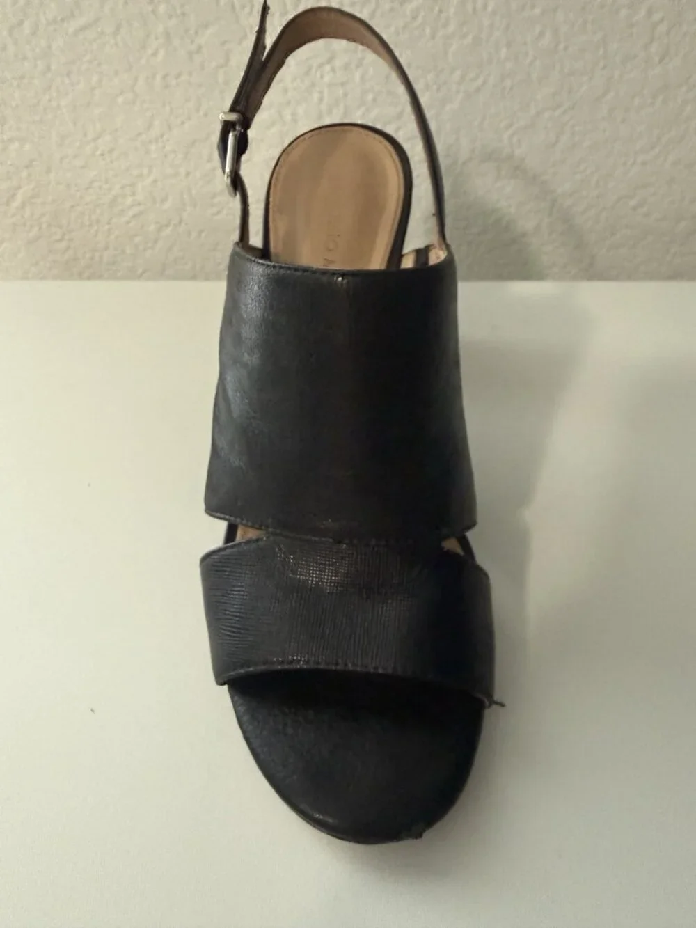ANTONIO MELANI Women's Sz 7.5 Haines Sexy Black Leather OPEN TOE HEELED Sandals